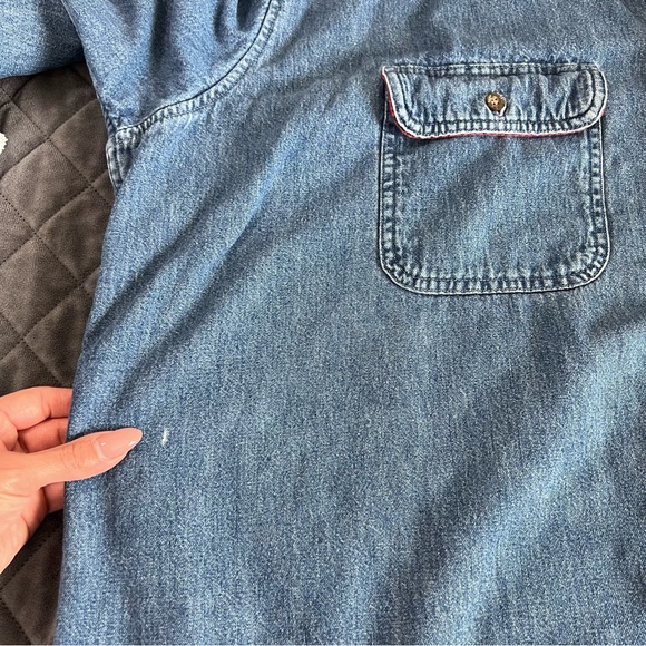Vintage LL Bean Denim Shacket Shirt Mens XXL Blue Flannel Lined Jacket - Picture 7 of 10